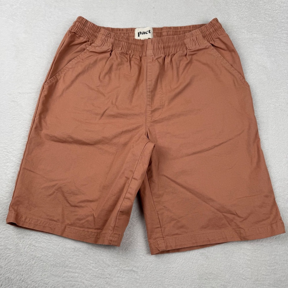 Pact Organic Cotton Shorts Mens S Clay Terracotta Elastic Waist Drawstring 8"